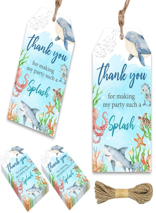 Merrystorm 50pcs Under The Sea Thank You Tags Watercolor Ocean Animal Gift Tag with String Shark Thank You Paper Tags Blue Thank You Hanging Tags for Boy Birthday Party Ocean World Party Supplies - Image 1